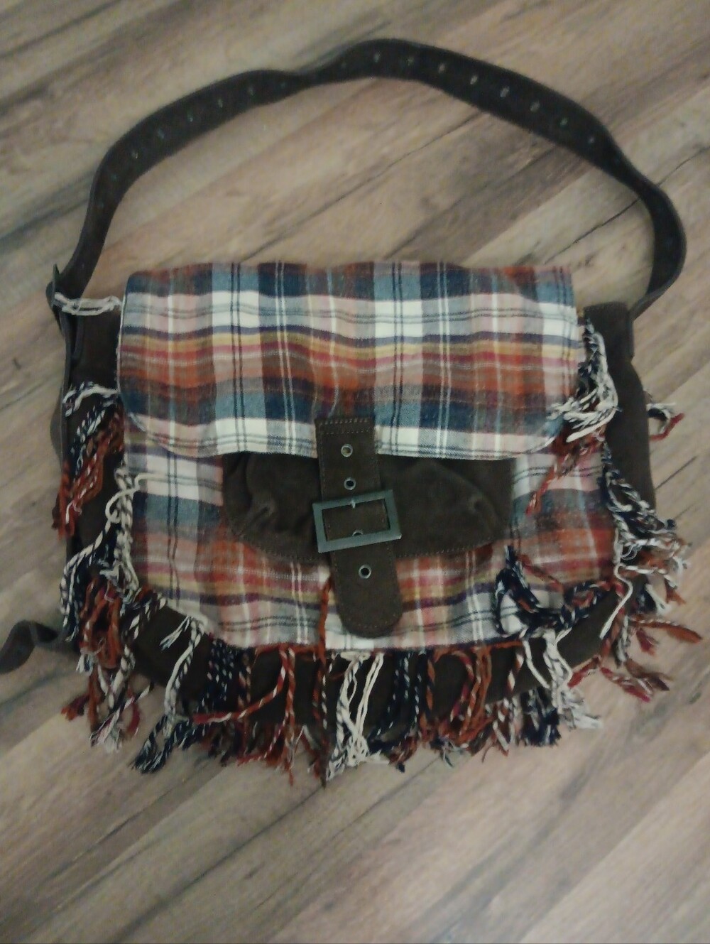 Free People Plaid Polar Fringe Messanger Bag